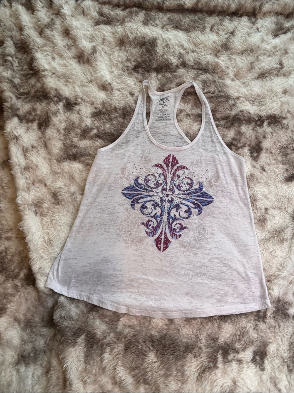 Wrangler White Racerback Tank with Blue & Purple Ornamental Graphic - Picture 5 of 5